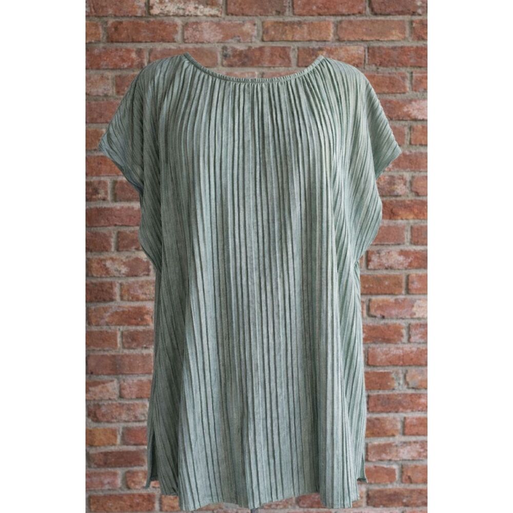Pure Jill by J.Jill Crinkle Pleated Woven Top Sage Green 3X NEW
